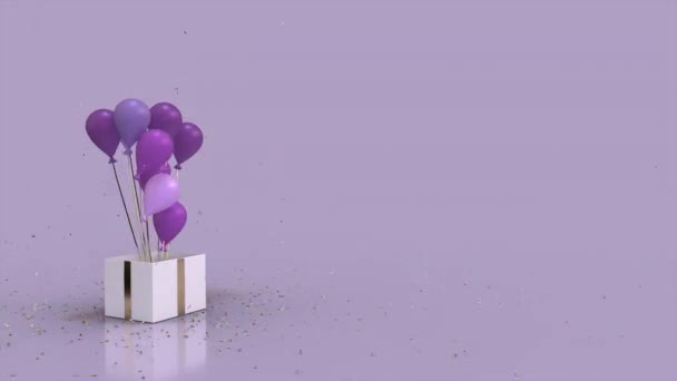 Geschenkschachtel Mit Luftballons Kommt Aus Gender Reveal Lila Mit Kopierraum — Stockvideo