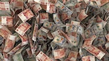 Tam ekran para birimi fon finans illüstrasyonu Yuan USD rubel