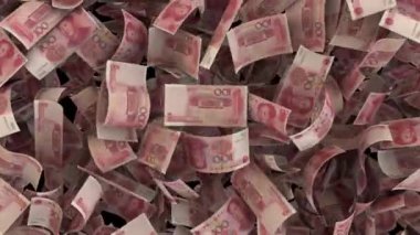 Dinamik Çin Yuan para banknotları kenarlardan geçiş ve yan yana uçtu