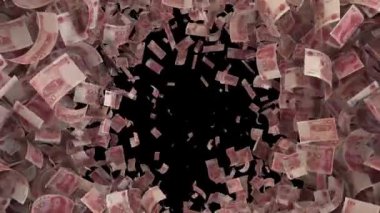 Dinamik Çin Yuan para banknotları kenarlardan ortaya ve ortadan kenara geçiş