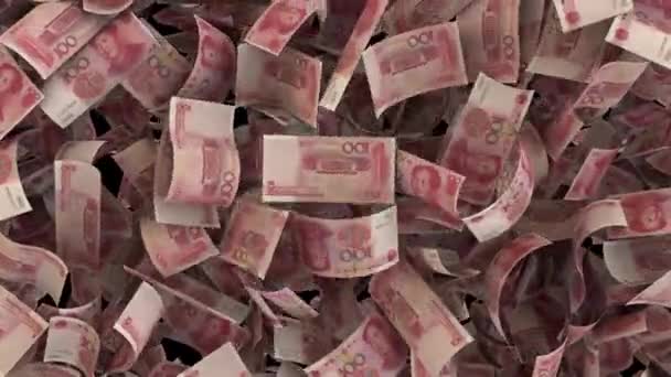 Динамичные Китайские Банкноты Юаня Переходят Краев Краям Сдуваются Сторону — стоковое видео