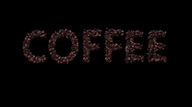 Kahve çekirdeğinden çıkan animasyon yazı tipi Alfa Kanalı ile mesaj kahvesi
