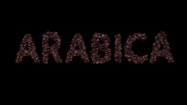 Animated Typeface Out Coffee Beans Szöveg Arabica Alpha Channel — Stock videók