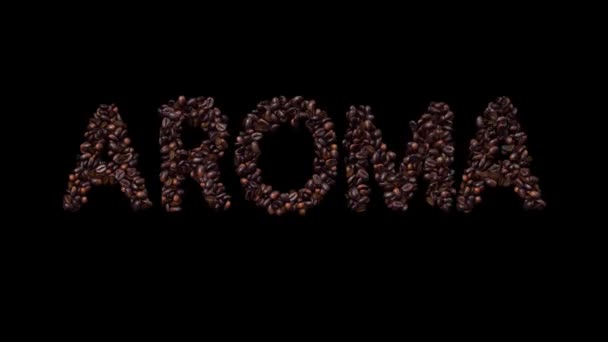 Animated Typeface Out Coffee Beans Szöveg Aroma Alpha Channel — Stock videók