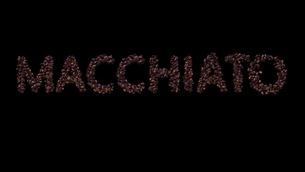 Animated Typeface Out Coffee Beans Szöveg Macchiato Alpha Channel — Stock videók