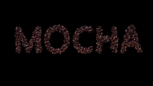 Animated Typeface Out Coffee Beans Alpha Channel Szöveges Mokka — Stock videók