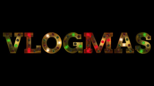 Vlogmas Christmas Animated Intro Text Title Burlesque Altering Colors Random — Stock video