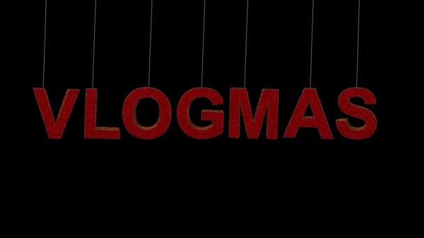 Vlogmas Christmas Animated Intro Text Title Glitter Ornament Red Gold — Stock video