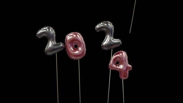 Yeni Yıl Balonu 2023 Uçup Gidiyor 2024 Siyah Kırmızı Kalıyor — Stok video