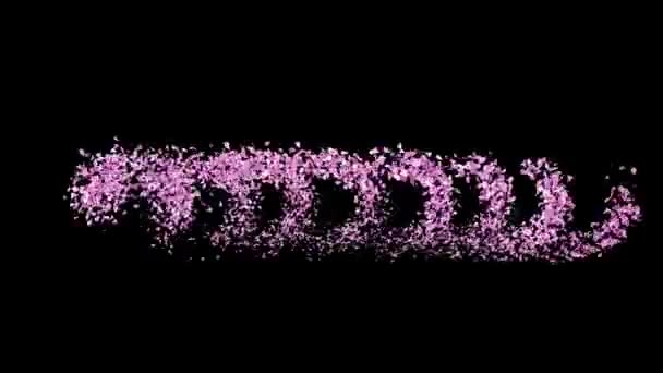 Animowane Płatki Sakura Litery Tekstowe Tworzące Słowo Kwitną Kanałem Alfa — Wideo stockowe