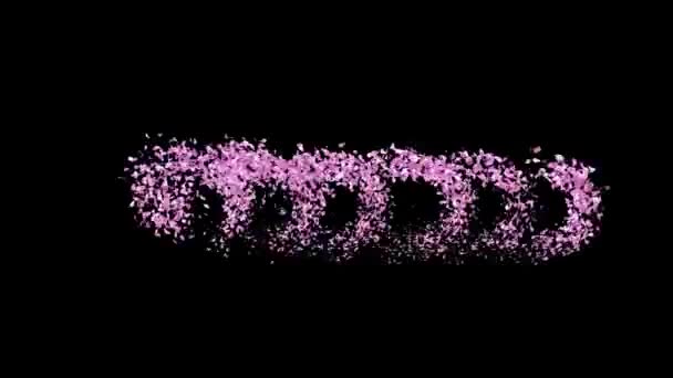 Animated Sakura Petals Text Letters Forming Word Growth Alpha Channel — Stock Video