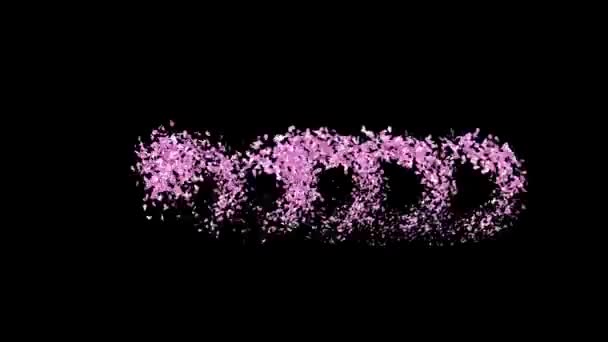 Animated Sakura Petals Text Letters Forming Word Happy Alpha Channel — Stock Video