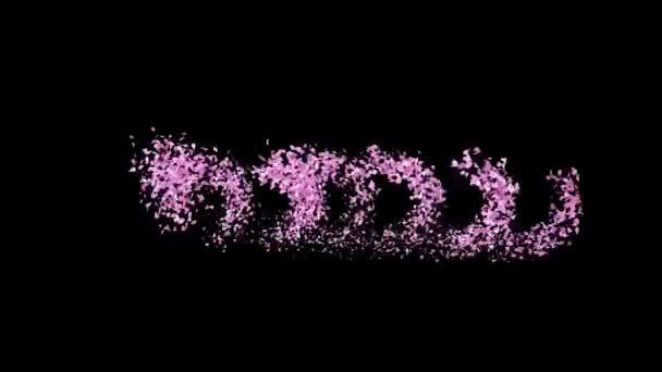 Animowane Płatki Sakura Litery Tekstowe Tworzące Słowo Natura Kanałem Alfa — Wideo stockowe
