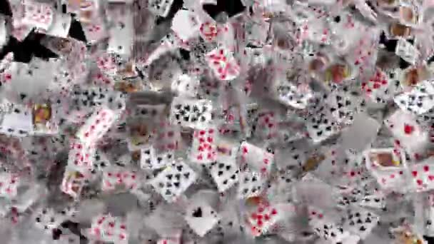 Dinamikus Fedélzet Animált Póker Kártya Átmenetek Felülről Mint Felrobban — Stock videók