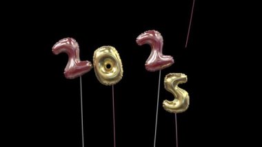 Renkli yeni yıl balonu 2024 yazarken 4 'ü uçuyor, 5' i ise 2025 Kırmızı ve altın şeklinde yüzüyor. 