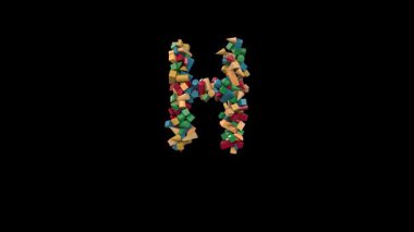 Canlandırılmış Dinamik Renkli Tahta Bina Bloğu H Harfi Yazısı