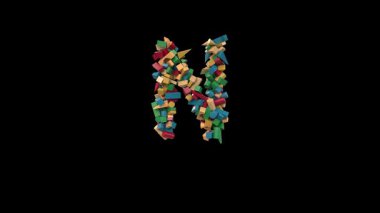 Canlandırılmış Dinamik Renkli Tahta Bina Bloğu Harf N