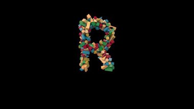 Canlandırılmış Dinamik Renkli Tahta Bina Bloğu R Harfi Harfi Yazısı