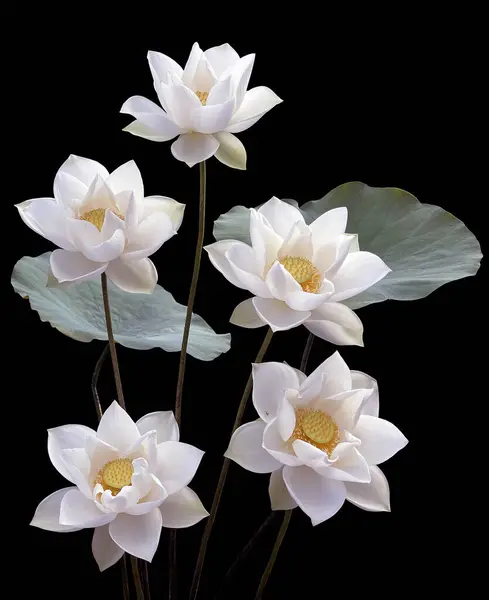 Vacker Vit Lotus Blomma Svart Bakgrund — Stockfoto