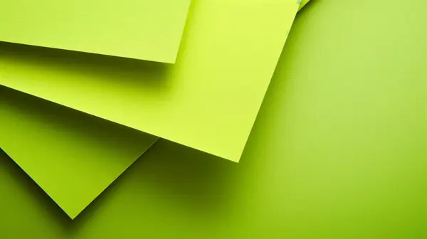 Geometric composition of lime green paper with shadows.