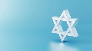 White Star of David on a light blue background, symbolizing Jewish identity and culture in a clean, minimalist design. clipart