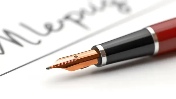 stock image Close-up of a fountain pen writing on paper, emphasizing precision and elegance in writing.