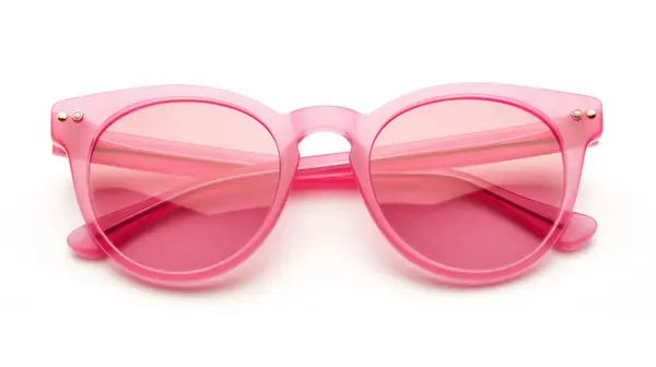stock image Pink sunglasses with round lenses and gold accents on a white background.