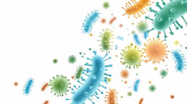 Colorful, whimsical bacteria float on a white background, offering a playful glimpse into the unseen microbial world. clipart