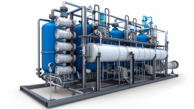 Advanced water filtration system with blue and white tanks, ensuring clean water. clipart