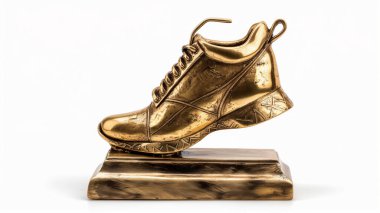 A golden sneaker trophy on a pedestal, representing achievement and excellence in sports or running. clipart