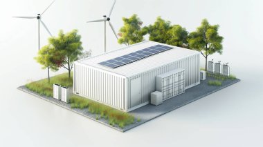 A clean, modern solar-powered facility with wind turbines, embodying eco-friendly innovation and sustainable energy solutions. clipart