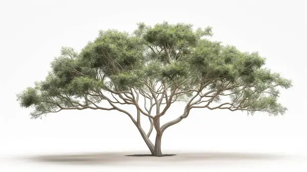 stock image A gracefully branching tree with delicate green leaves, standing alone in serene simplicity against a white backdrop.