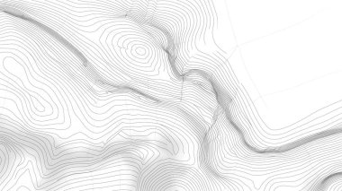 Siyah çizgiler beyaz zemin üzerinde soyut bir topografik harita tasarımı oluşturur.