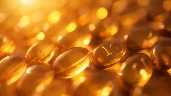 stock image Close-up of golden coins with a soft glow, representing wealth and abundance.