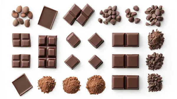 stock image A 3D illustration of assorted chocolates, nuts, and cocoa powder, symbolizing indulgence and variety in gourmet treats.