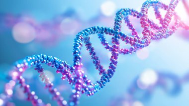 Close-up of a glowing DNA strand in blue and pink hues, representing cutting-edge genetic research and molecular biology. clipart