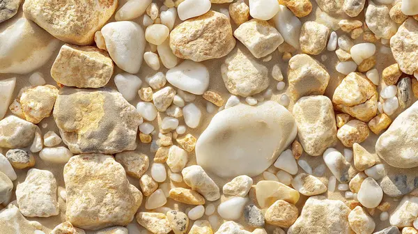 stock image A close-up view of rough, beige and white stones with uneven surfaces, arranged naturally, showcasing their rugged texture and earthy tones.