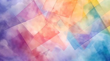 Abstract painting with overlapping colorful rectangles in soft hues. clipart