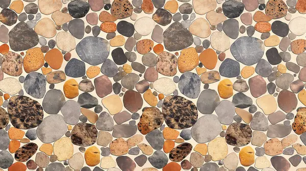 stock image Pebble mosaic featuring various shades of gray, brown, and beige stones, creating an earthy, textured surface.