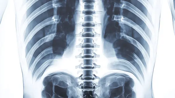 stock image X-ray image showing human ribcage and lungs.