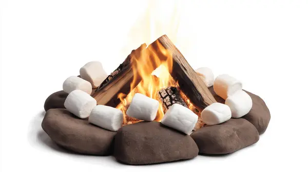 stock image Cozy campfire with logs and marshmallows on sticks, ready for roasting on a calm evening.