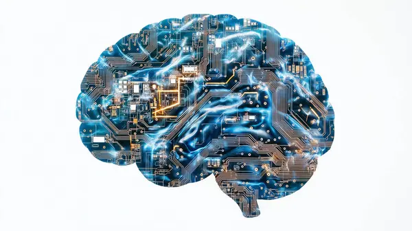 stock image Digital brain with circuits, merging human intelligence with technology.