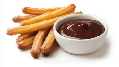 Churros served with a rich chocolate dipping sauce for dessert. clipart