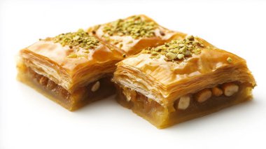 Sweet, sticky baklava with layers of buttery pastry and pistachio filling. A Middle Eastern delight with rich, nutty flavor in each bite. clipart