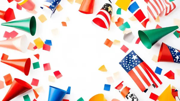 stock image Floating international flags and confetti, symbolizing a festive celebration of cultures from around the world.