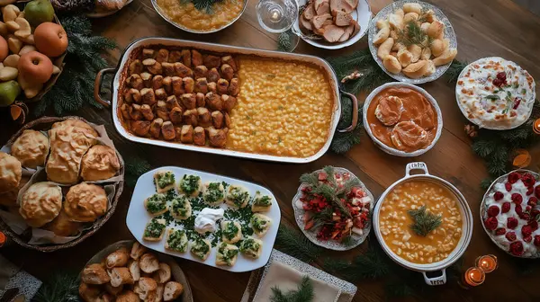 stock image Platters of holiday treats and savory dishes, perfect for gathering with loved ones around the table.