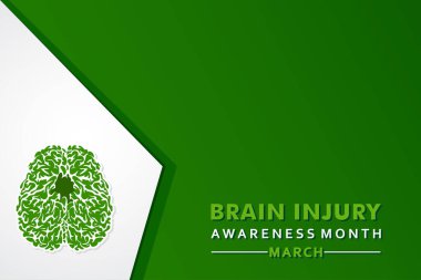 Her yıl Mart ayında düzenlenen Beyin Sakatlığı Bilinci Ayı için vektör illüstrasyonu, farklı beyin hasarları türleri hakkında farkındalık yayar..