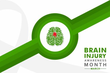 Her yıl Mart ayında düzenlenen Beyin Sakatlığı Bilinci Ayı için vektör illüstrasyonu, farklı beyin hasarları türleri hakkında farkındalık yayar..