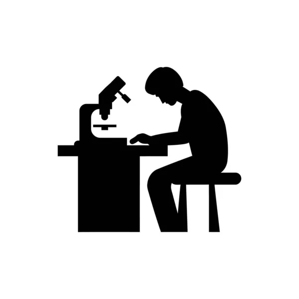 白い背景の顕微鏡のアイコンが付いている実験室の技術者 — ストックベクタ