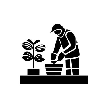 Beyaz arkaplanda izole edilmiş bahçe ikonu ile ilgilenen arıcı